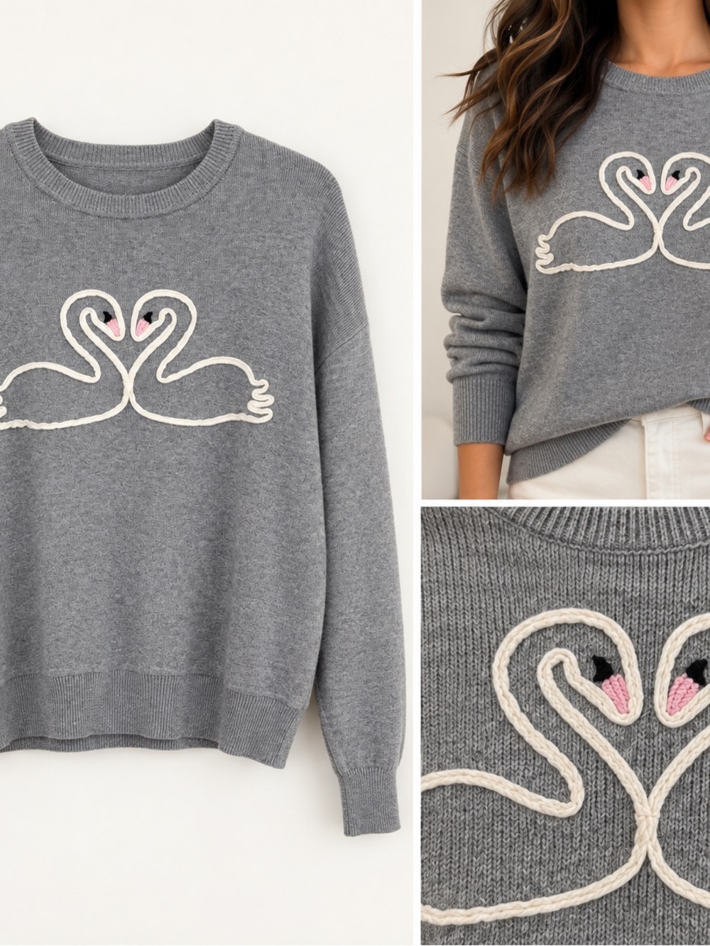 Gray Swan Embroidered Crewneck Sweater